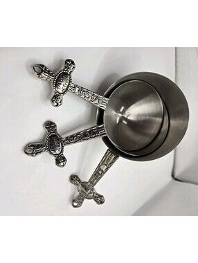 Vtg Ganz Religious Cross Measuring Cups 3pc Zinc Alloy Faith Trust Hope